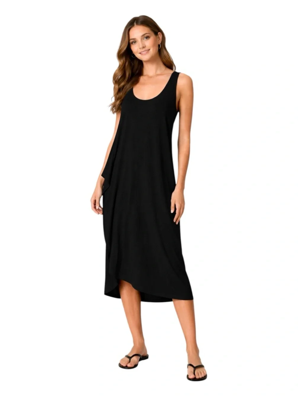 RACHEL Rachel Roy Black Sleeveless Asymmetrical Midi Dress Draped Side 0X EUC